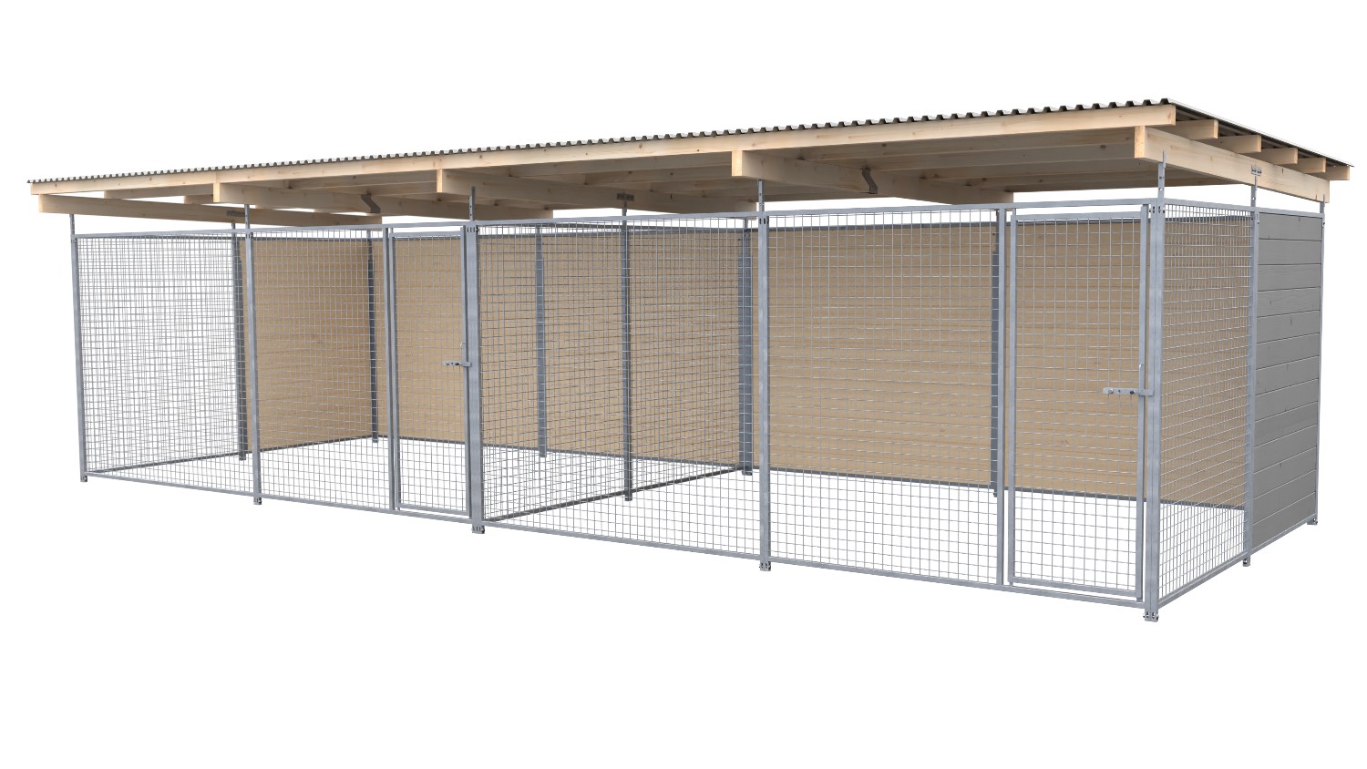 SAUERLAND Hundezwinger 3 x 8 m Doppelzwinger | hälftig geschlossen | platingrau | Gitter 5x5 cm