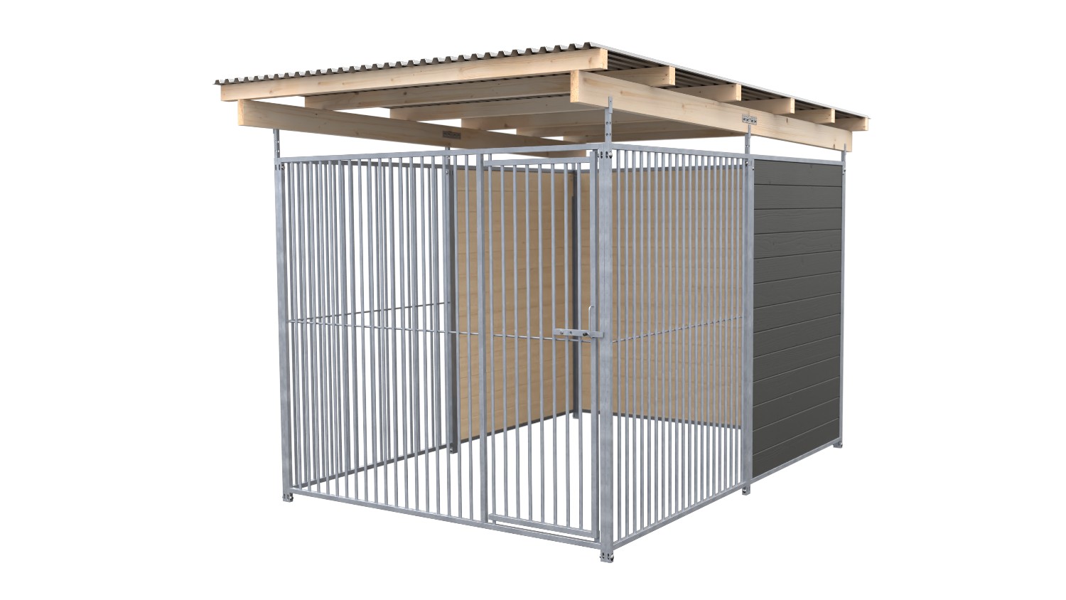 SAUERLAND Hundezwinger 3 x 2 m (Tiefbau) | hälftig geschlossen | graphitgrau | Rohrstab Abstand 5 cm