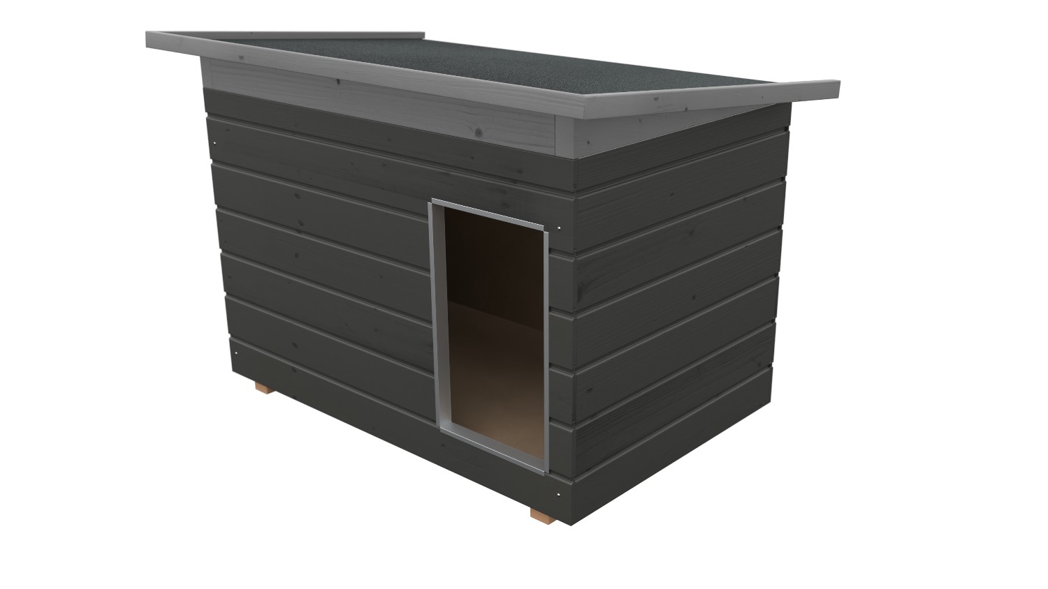 Original SAUERLAND Holz-Hundehütte graphitgrau/platingrau | Pultdach Allwetter | Eingang Längsseite | Größe Lassie