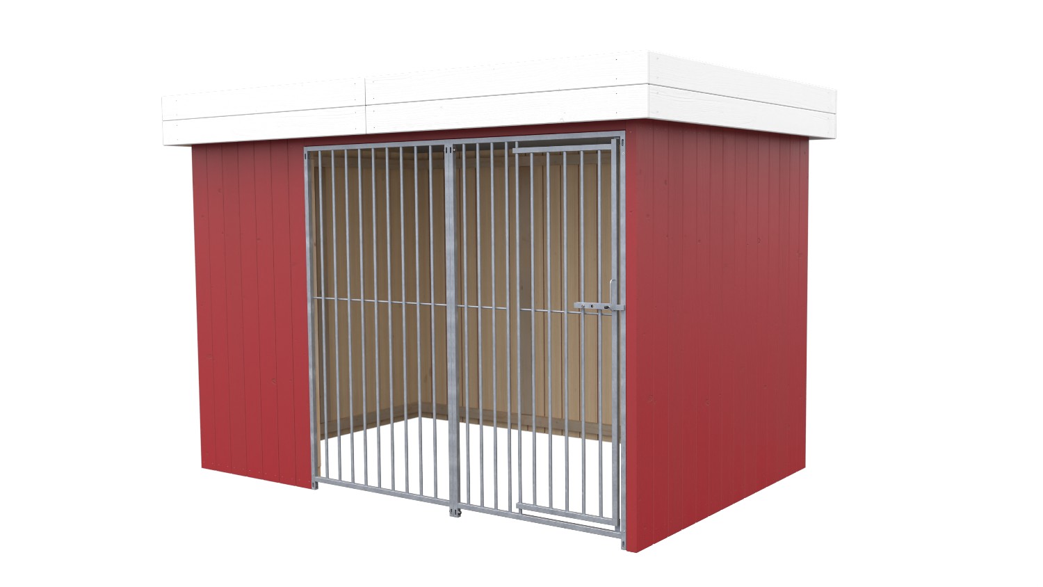 Villa Holz-Hundezwinger 2 x 3 m | Flachdach | Schwedenrot | Rohrstab Abstand 8 cm