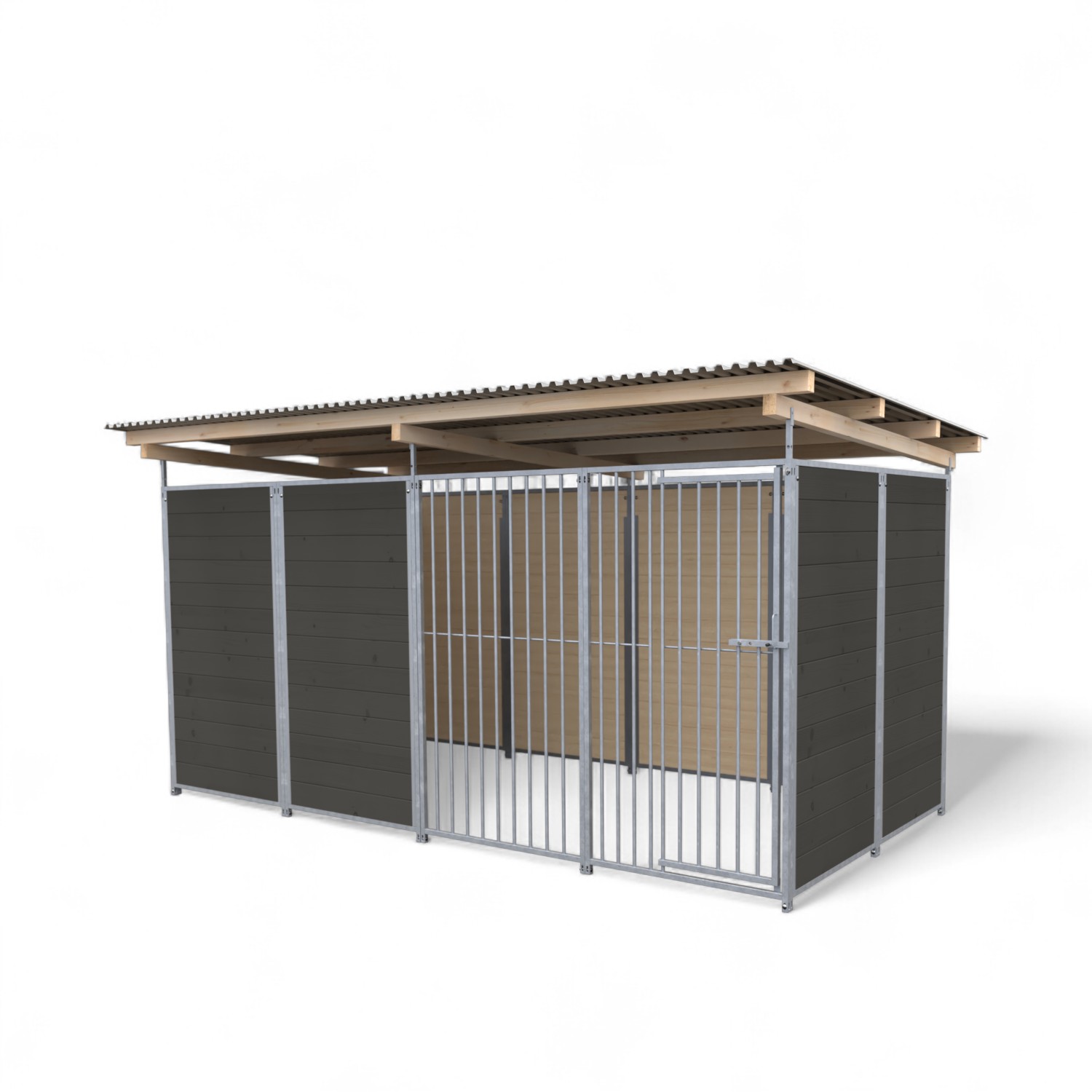SAUERLAND extra STABIL Hundezwinger 2 x 4 m | 3,5-seitig geschlossen | graphitgrau | Rohrstab Abstand 8 cm