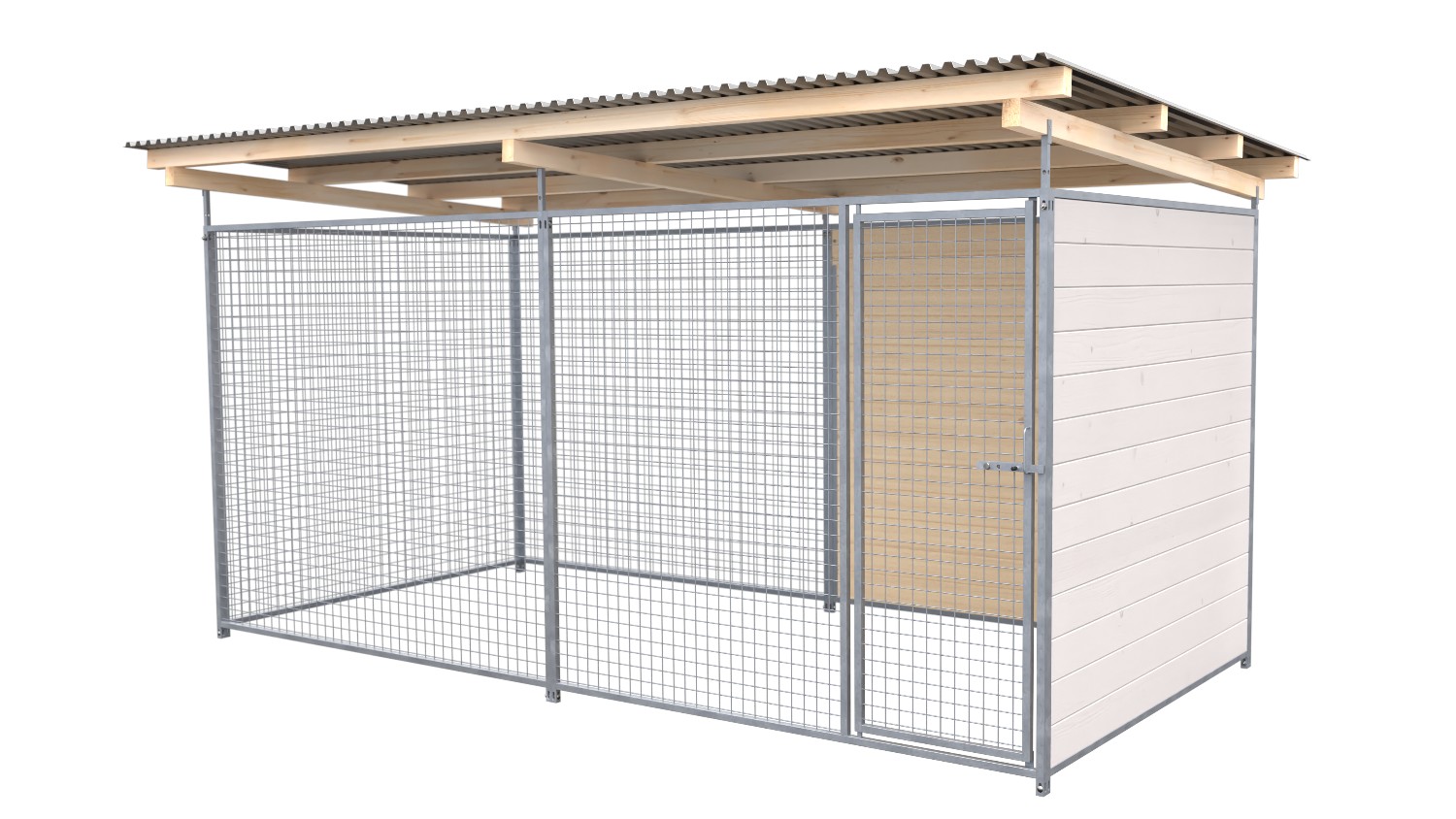 SAUERLAND Hundezwinger 2 x 3 m | 1,5-seitig geschlossen | weiß lasiert | Gitter 5x5 cm