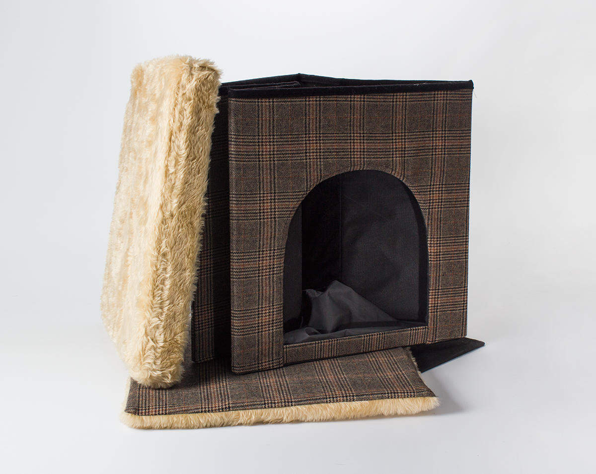 Hundehöhle / Katzenhöhle und Hocker, Tweed-Optik, 50x50x50 cm