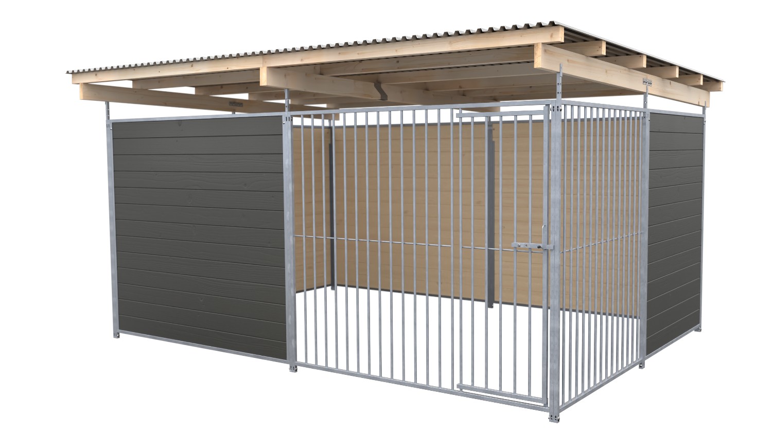 SAUERLAND Hundezwinger 3 x 3 m | offene Ecke | graphitgrau | Rohrstab Abstand 8 cm