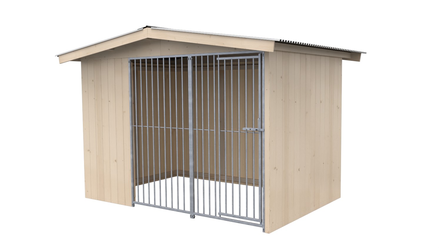 Villa Holz-Hundezwinger 2 x 3 m | Satteldach | naturbelassen | Rohrstab Abstand 8 cm