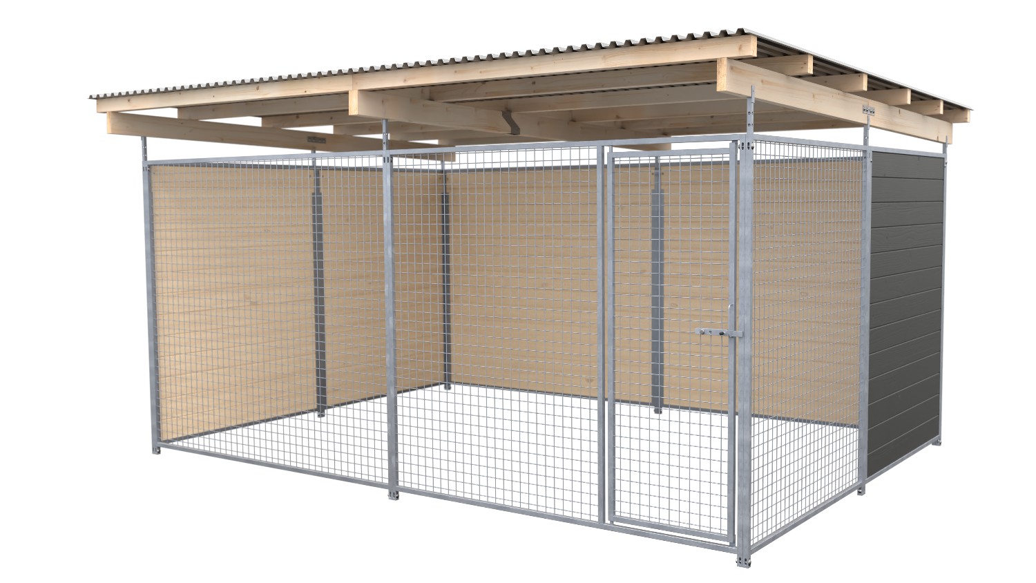 SAUERLAND Hundezwinger 3 x 3 m | 2,5-seitig geschlossen | graphitgrau | Gitter 5x5 cm