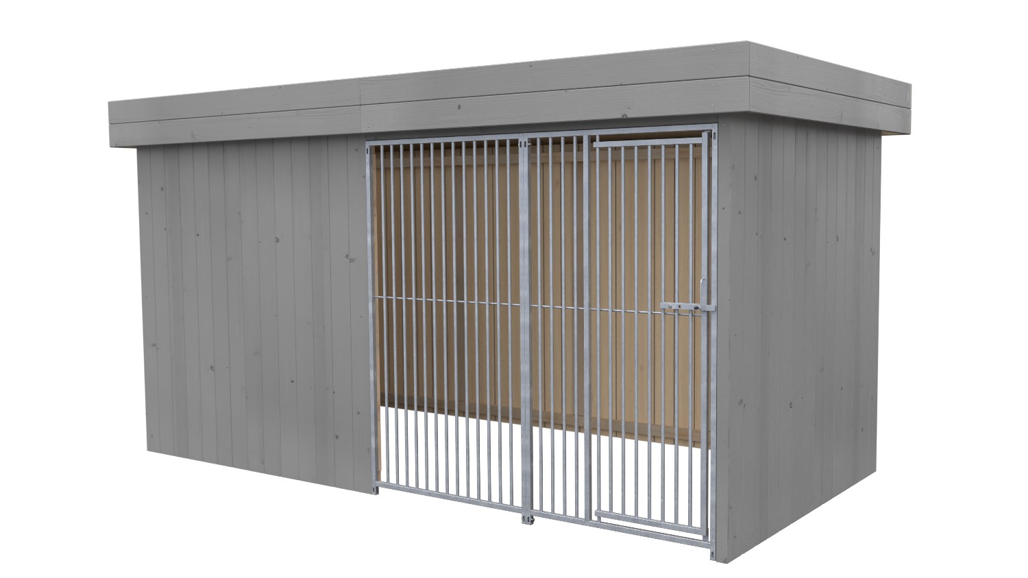Villa Holz-Hundezwinger 2 x 4 m | Flachdach | Platingrau | Rohrstab Abstand 5 cm