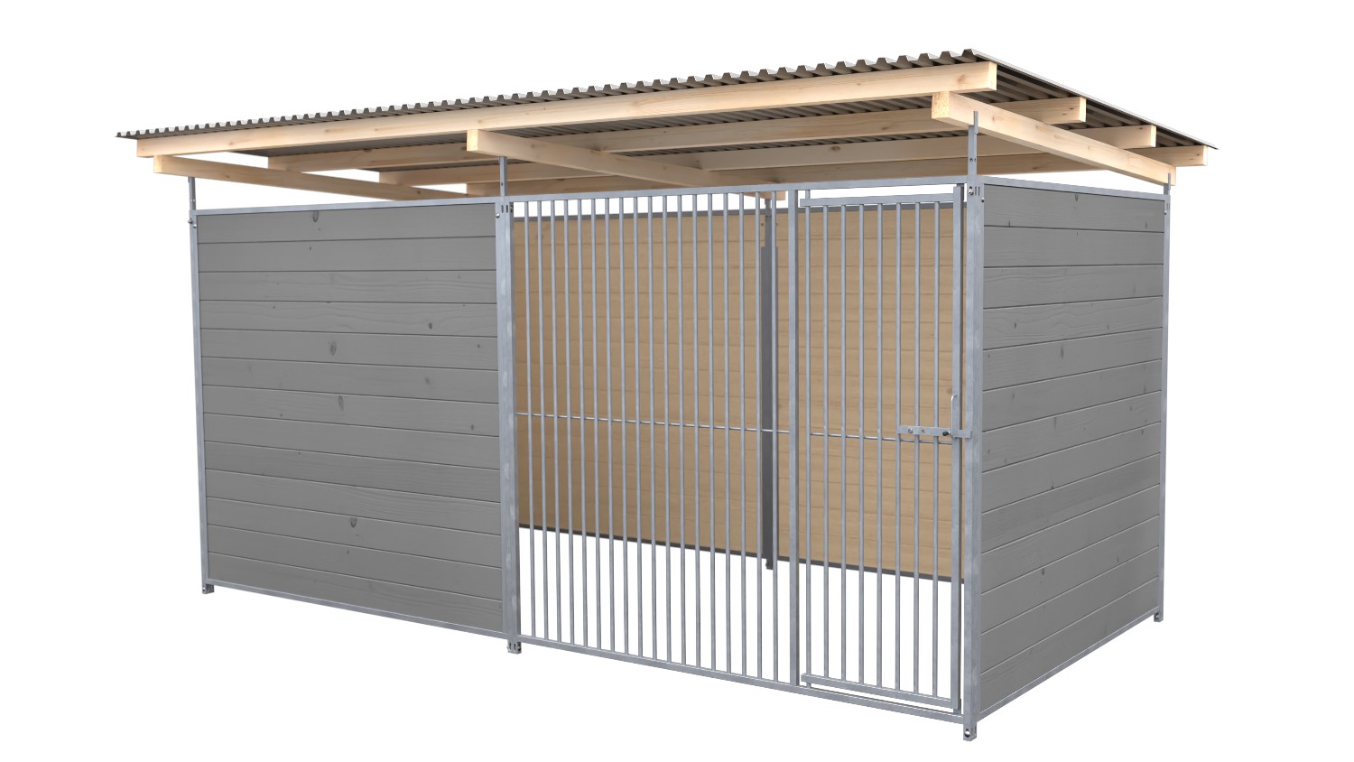 SAUERLAND Hundezwinger 2 x 4 m | 3,5-seitig geschlossen | platingrau | Rohrstab Abstand 5 cm
