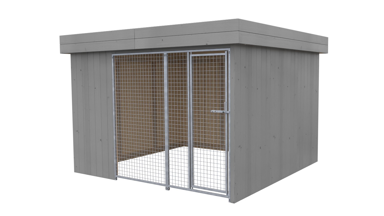 Villa Holz-Hundezwinger 3 x 3 m | Flachdach | Platingrau | Gitter