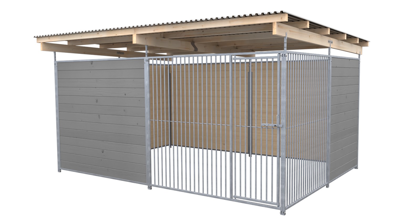 SAUERLAND Hundezwinger 3 x 3 m | offene Ecke | platingrau | Rohrstab Abstand 5 cm