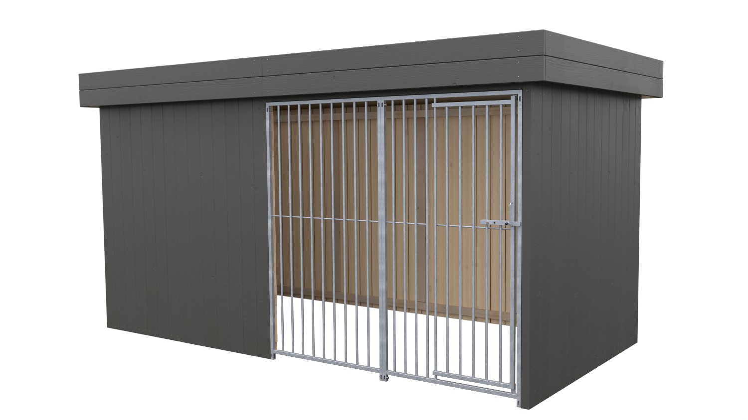 Villa Holz-Hundezwinger 2 x 4 m | Flachdach | Graphitgrau | Rohrstab Abstand 8 cm