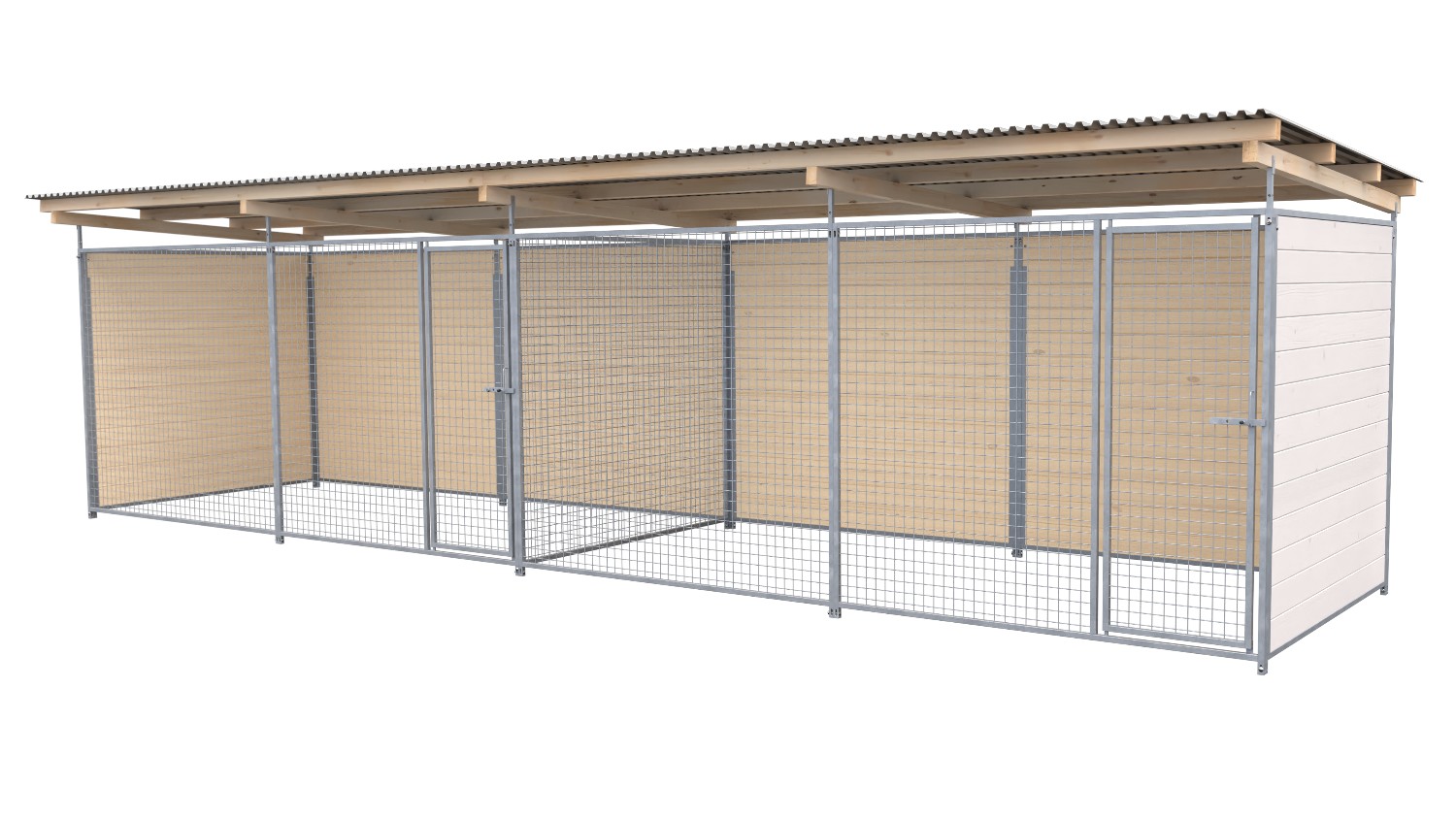 SAUERLAND Hundezwinger 2 x 6 m Doppelzwinger | 3-seitig geschlossen | weiß lasiert | Gitter 5x5 cm
