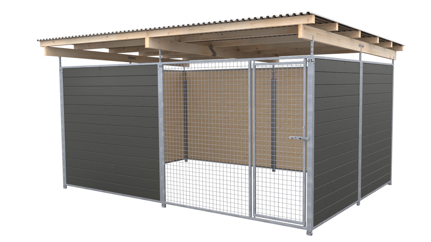 SAUERLAND Hundezwinger 3 x 4 m | 3,5-seitig geschlossen | graphitgrau | Gitter 5x5 cm
