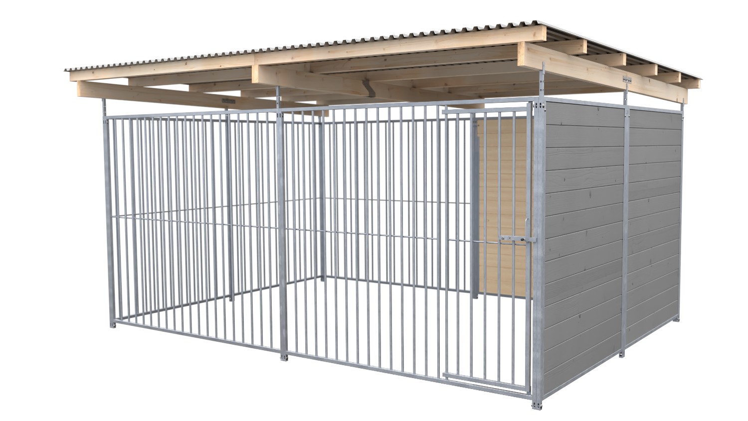 SAUERLAND Hundezwinger 3 x 3 m | 1,5-seitig geschlossen | platingrau | Rohrstab Abstand 8 cm