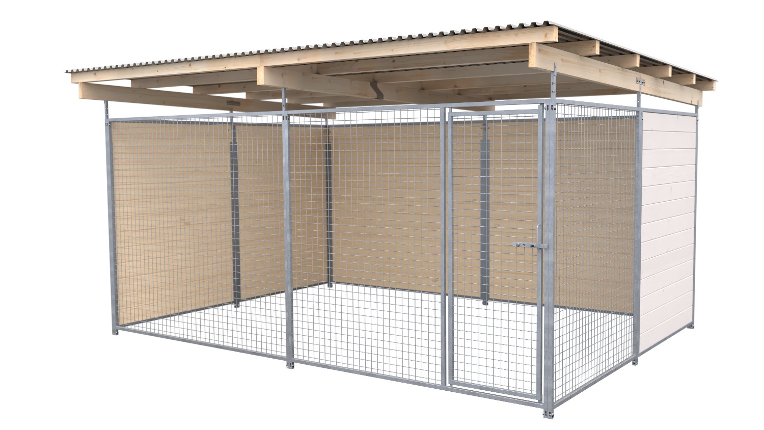 SAUERLAND Hundezwinger 3 x 3 m | 2,5-seitig geschlossen | weiß lasiert | Gitter 5x5 cm