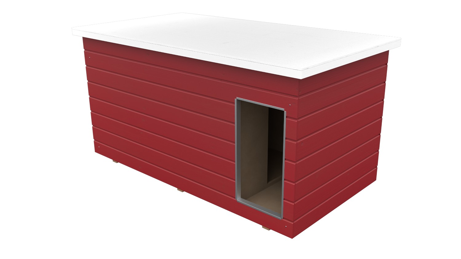 Original SAUERLAND Holz-Hundehütte mit Vorraum, schwedenrot imprägniert | Flachdach Dickschicht | Eingang Längsseite | Größe Dino