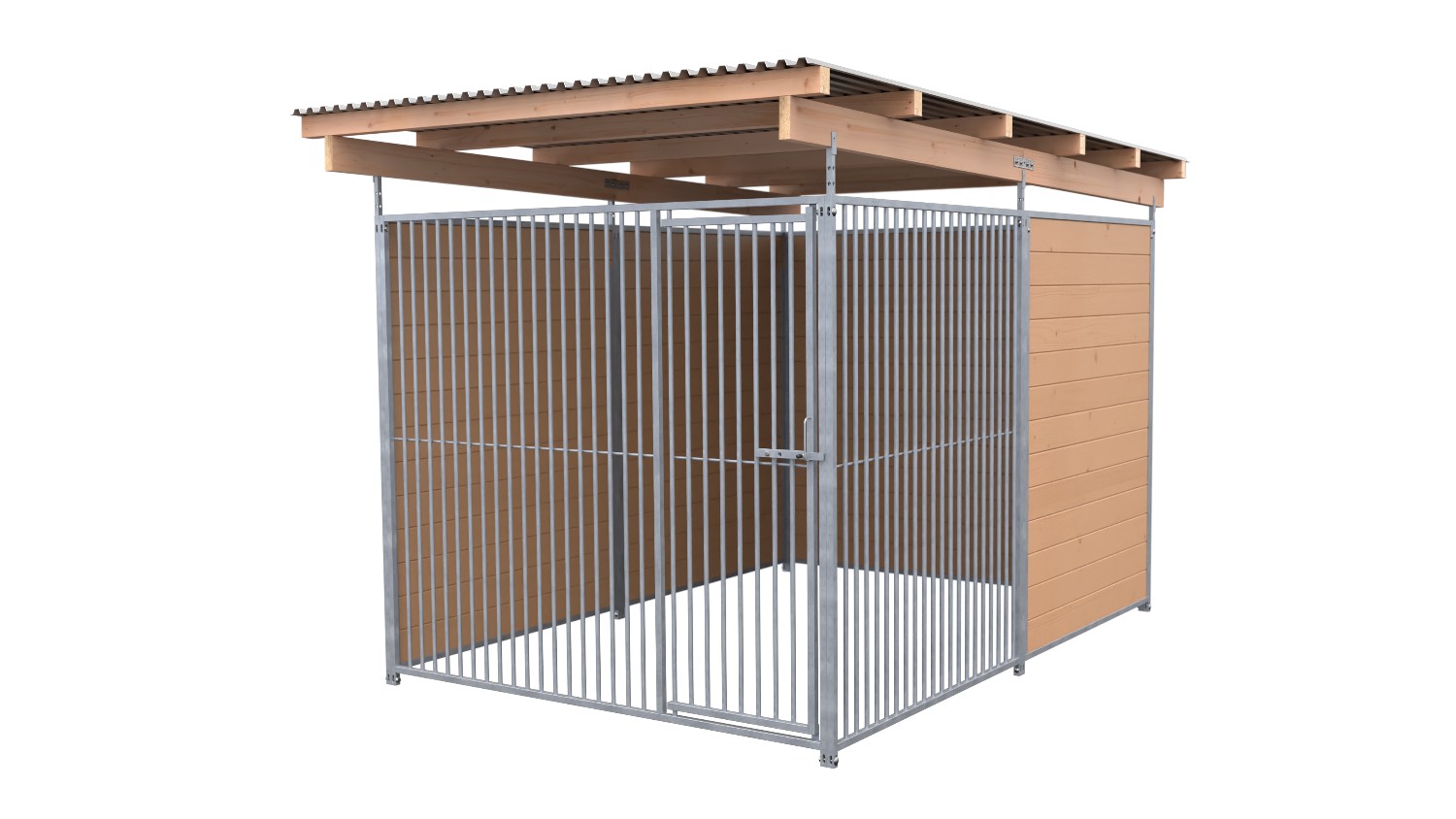 SAUERLAND Hundezwinger 3 x 2 m (Tiefbau) | 2,5-seitig geschlossen | braun imprägniert | Rohrstab Abstand 5 cm