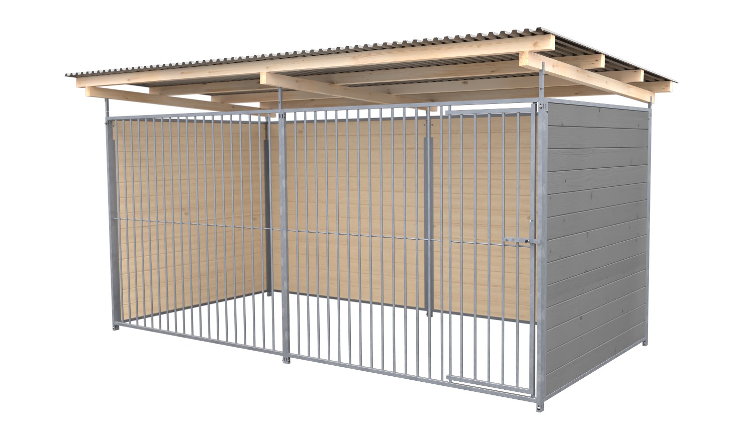 SAUERLAND Hundezwinger 2 x 4 m | 3-seitig geschlossen | platingrau | Rohrstab Abstand 8 cm
