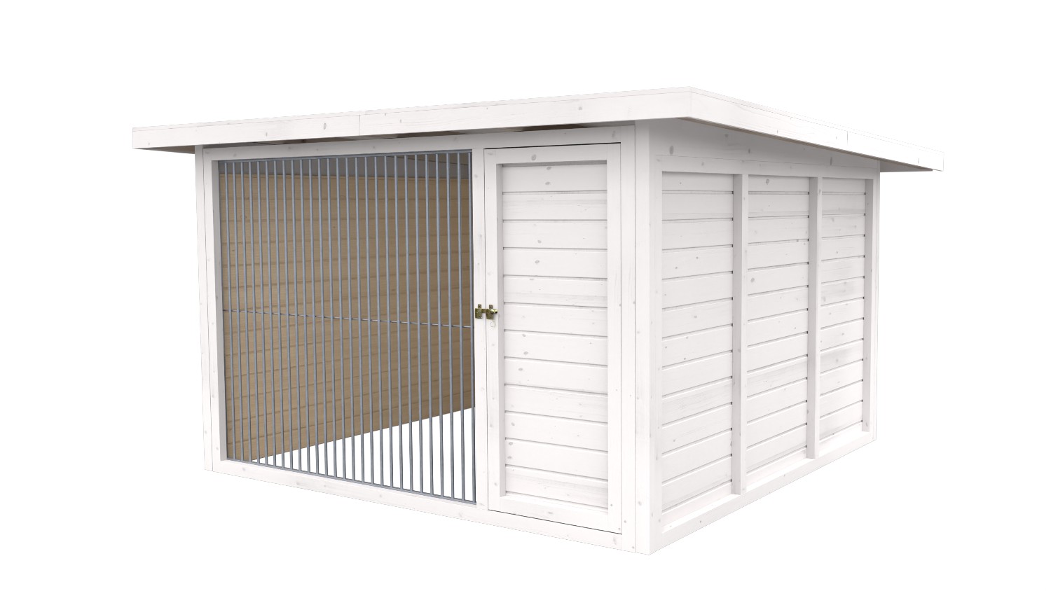 Winterberg-Luxus Holzzwinger mit Pultdach 3 x 3 m | weiß lasiert | Rohrstab Abstand 5 cm