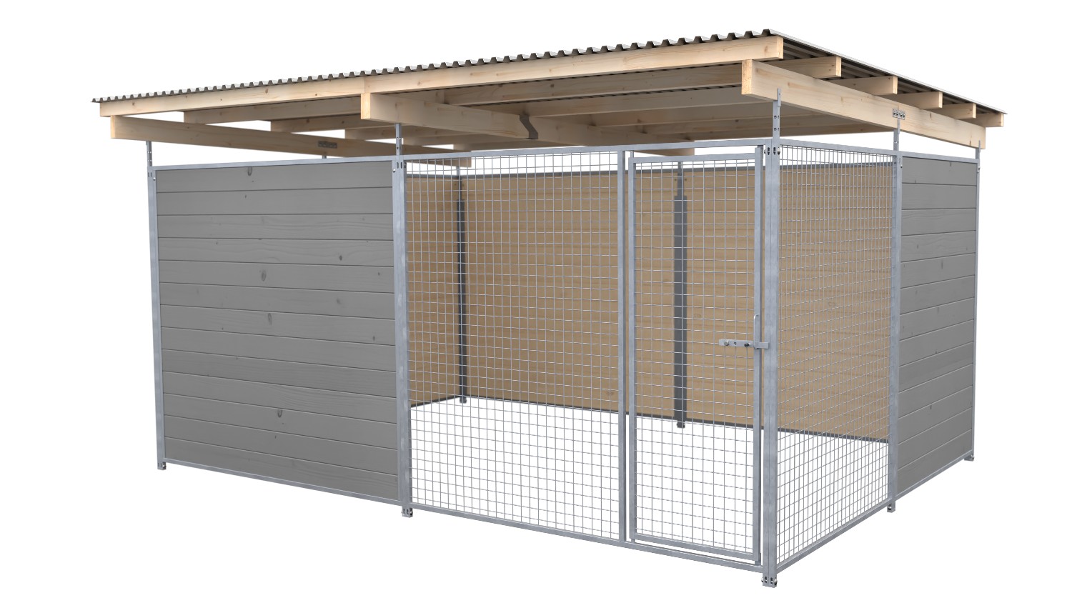SAUERLAND Hundezwinger 3 x 4 m | offene Ecke | platingrau | Gitter 5x5 cm