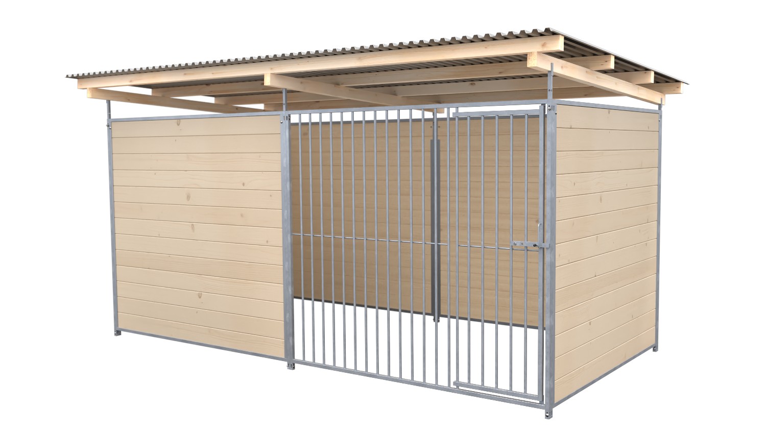 SAUERLAND Hundezwinger 2 x 3 m | 3,5-seitig geschlossen | naturbelassen | Rohrstab Abstand 8 cm