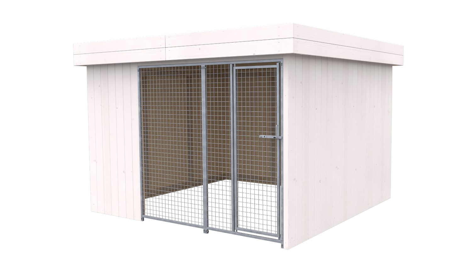 Villa Holz-Hundezwinger 3 x 3 m | Flachdach | Weiß lasiert | Gitter