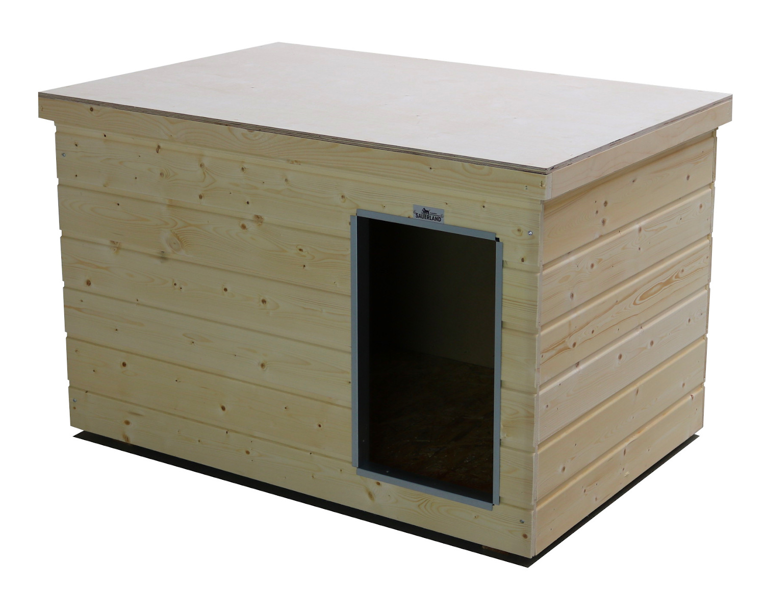 Original SAUERLAND Holz-Hundehütte naturbelassen | Flachdach Dickschicht | Eingang Längsseite | Größe Lassie