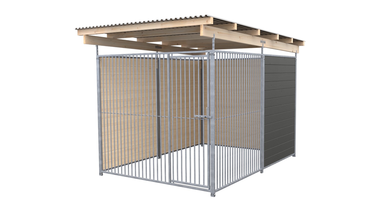 SAUERLAND Hundezwinger 3 x 2 m (Tiefbau) | 2,5-seitig geschlossen | graphitgrau | Rohrstab Abstand 5 cm