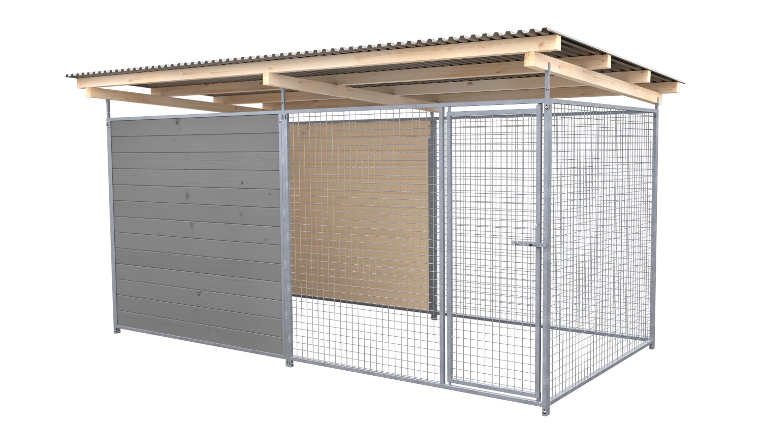 SAUERLAND Hundezwinger 2 x 4 m | hälftig geschlossen | platingrau | Gitter 5x5 cm