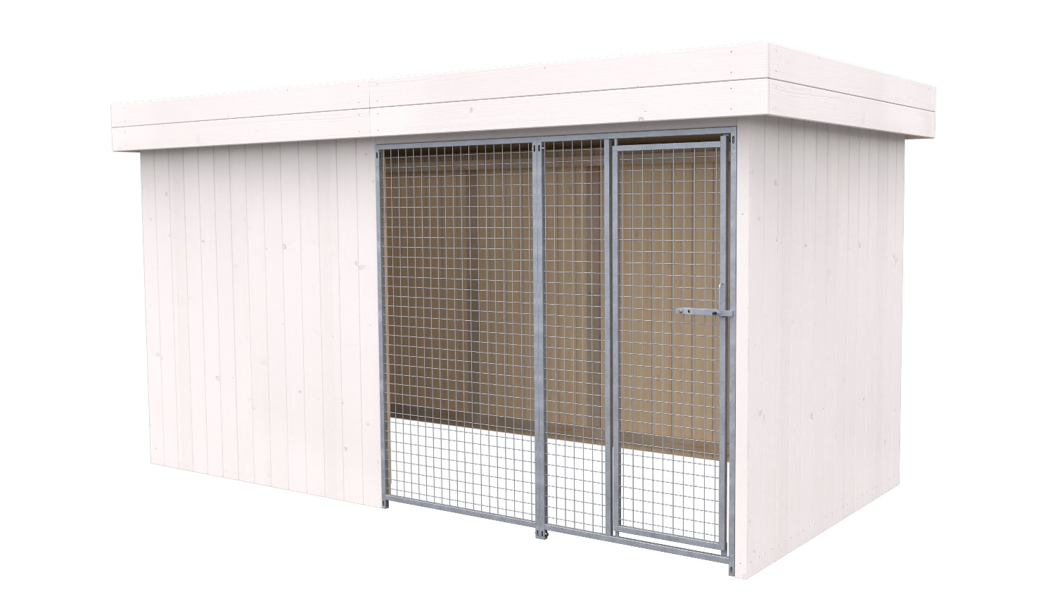 Villa Holz-Hundezwinger 2 x 4 m | Flachdach | Weiß lasiert | Gitter