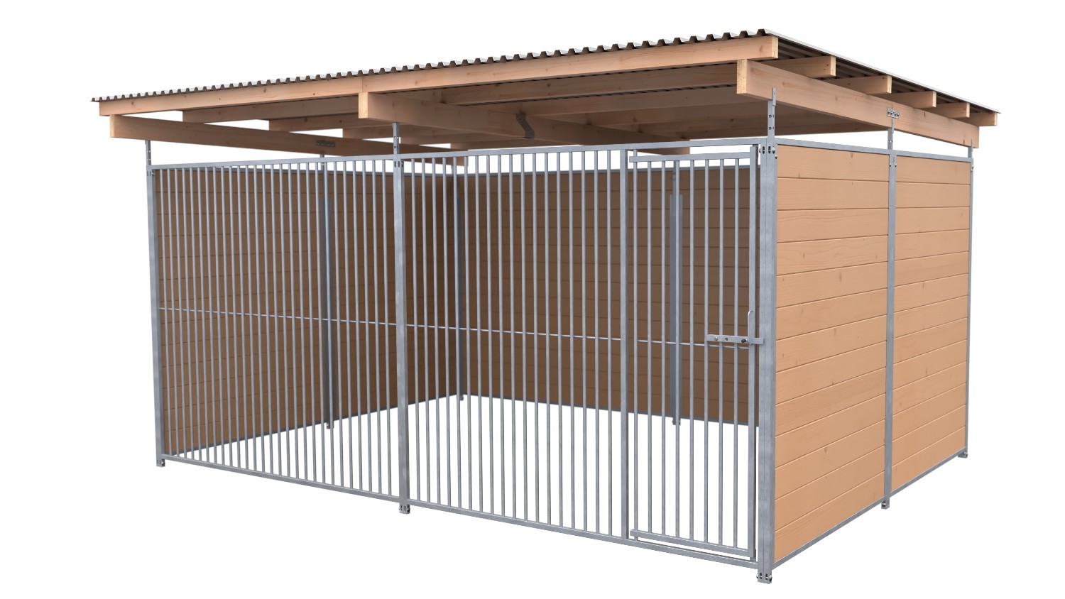 SAUERLAND Hundezwinger 3 x 3 m | 3-seitig geschlossen | braun imprägniert | Rohrstab Abstand 5 cm