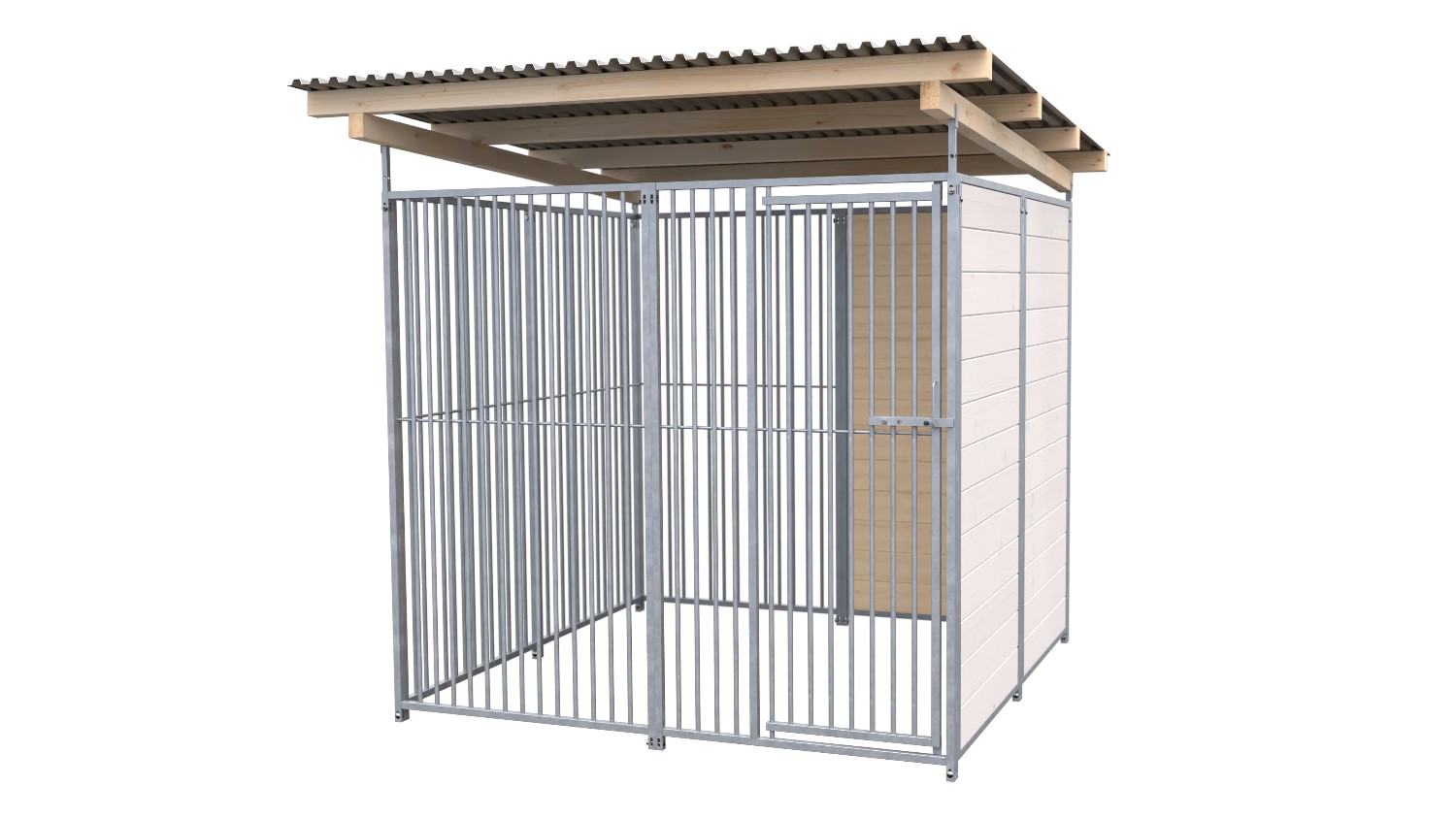 SAUERLAND Hundezwinger 2 x 2 m | 1,5-seitig geschlossen | weiß lasiert | Rohrstab Abstand 5 cm