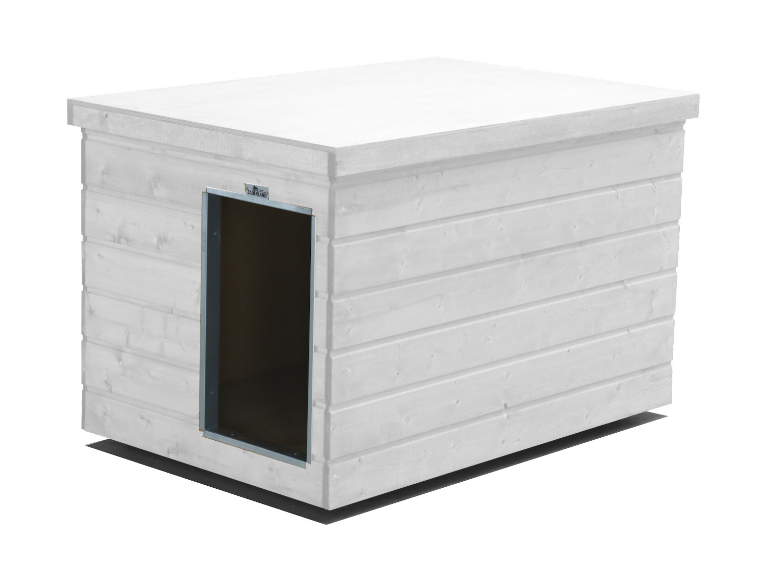 Original SAUERLAND Holz-Hundehütte weiß| Flachdach | Eingang Schmalseite | Größe Lassie