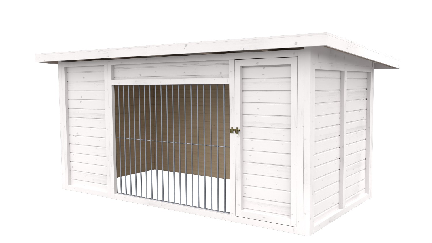 Winterberg-Luxus Holzzwinger mit Pultdach 2 x 4 m | weiß lasiert | Rohrstab Abstand 8 cm