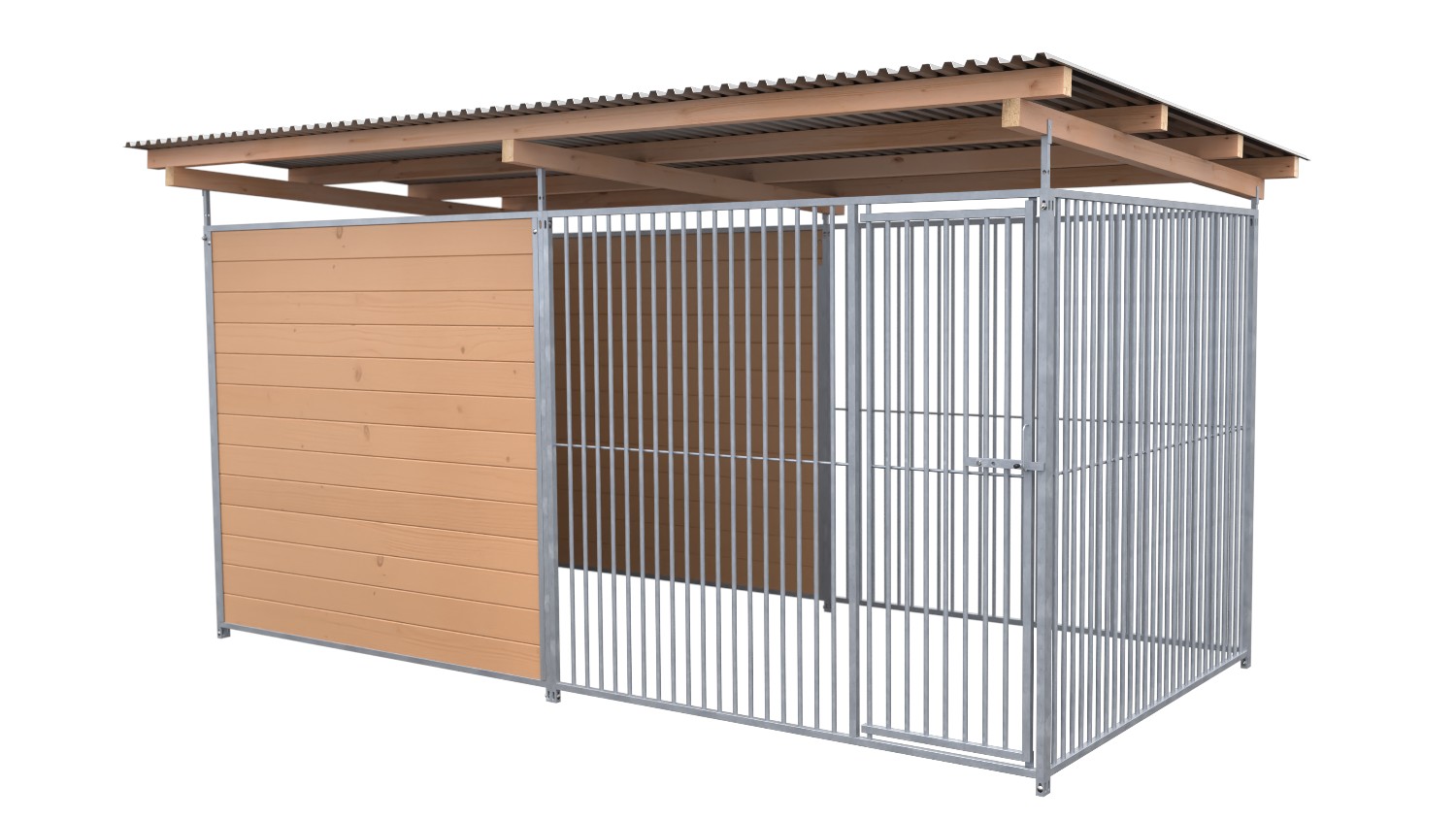 SAUERLAND Hundezwinger 2 x 4 m | hälftig geschlossen | braun imprägniert | Rohrstab Abstand 5 cm