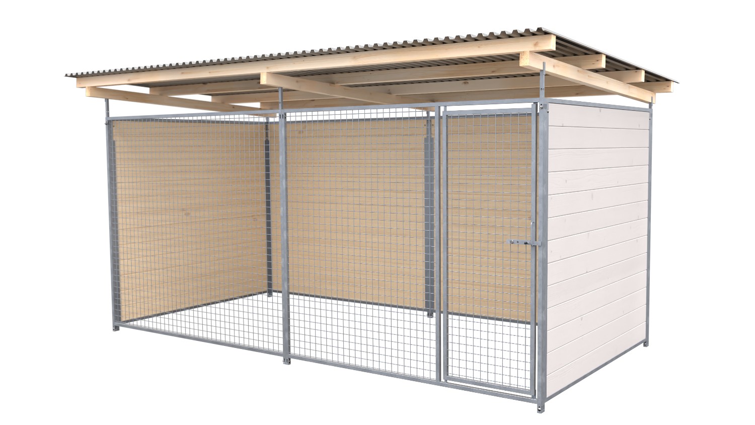 SAUERLAND Hundezwinger 2 x 4 m | 3-seitig geschlossen | weiß lasiert | Gitter 5x5 cm
