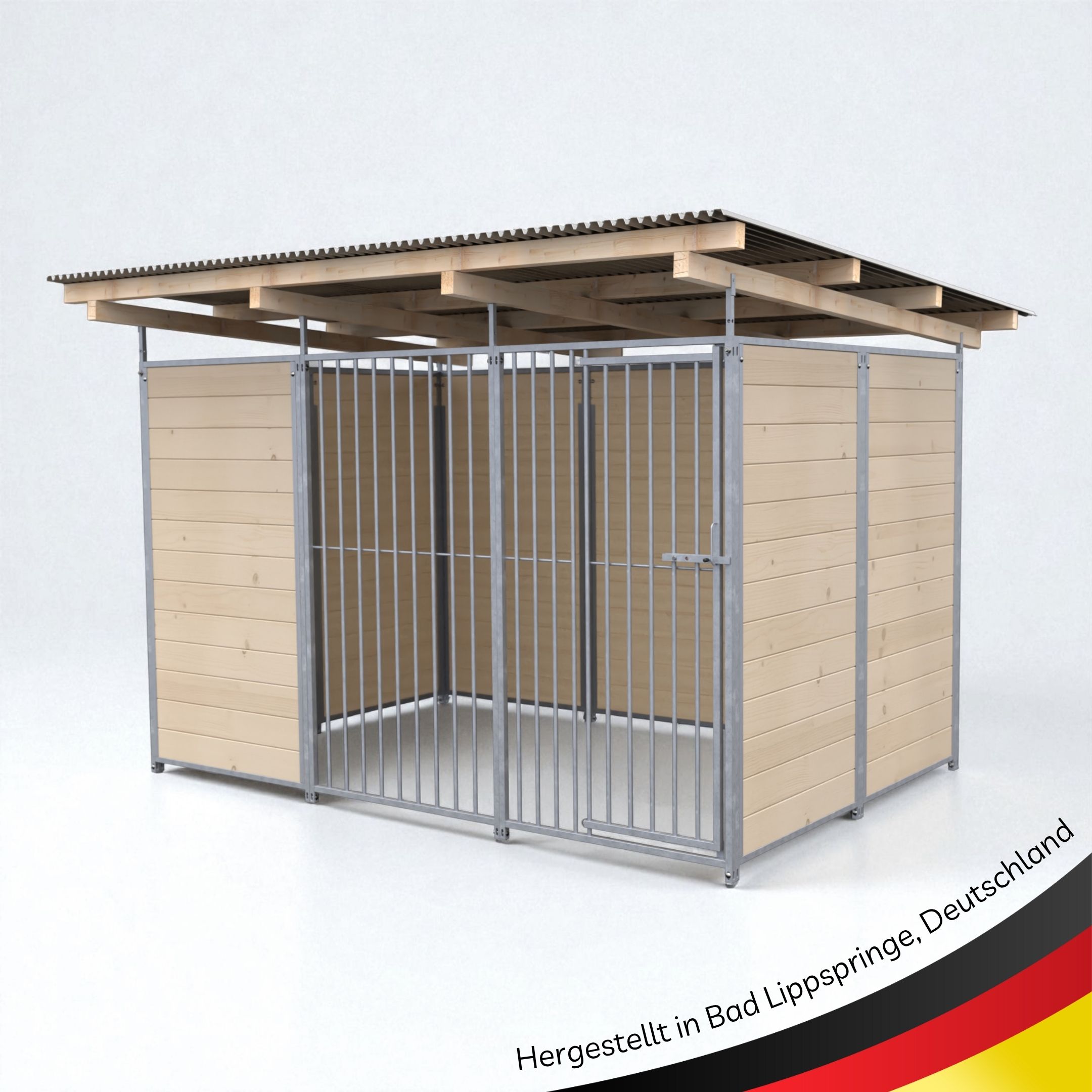 SAUERLAND extra STABIL Hundezwinger 2 x 3 m | 3,5-seitig geschlossen | naturbelassen | Rohrstab Abstand 8 cm