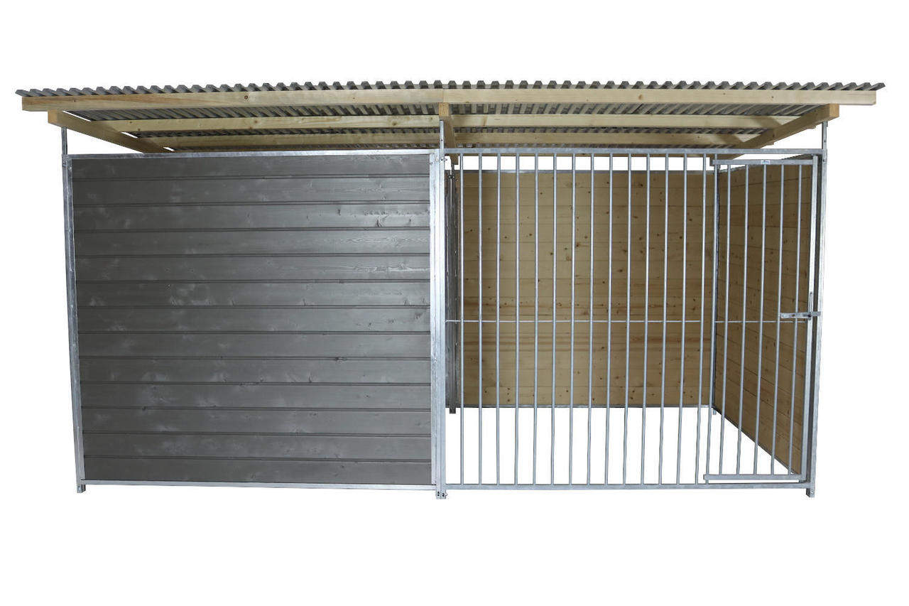 SAUERLAND Hundezwinger 2 x 4 m | 3,5-seitig geschlossen | graphitgrau | Rohrstab Abstand 8 cm