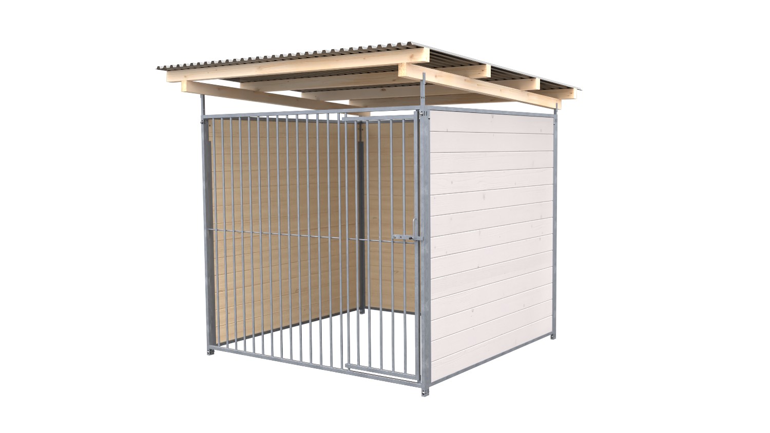 SAUERLAND Hundezwinger 2 x 2 m | 3-seitig geschlossen | weiß lasiert | Rohrstab Abstand 8 cm