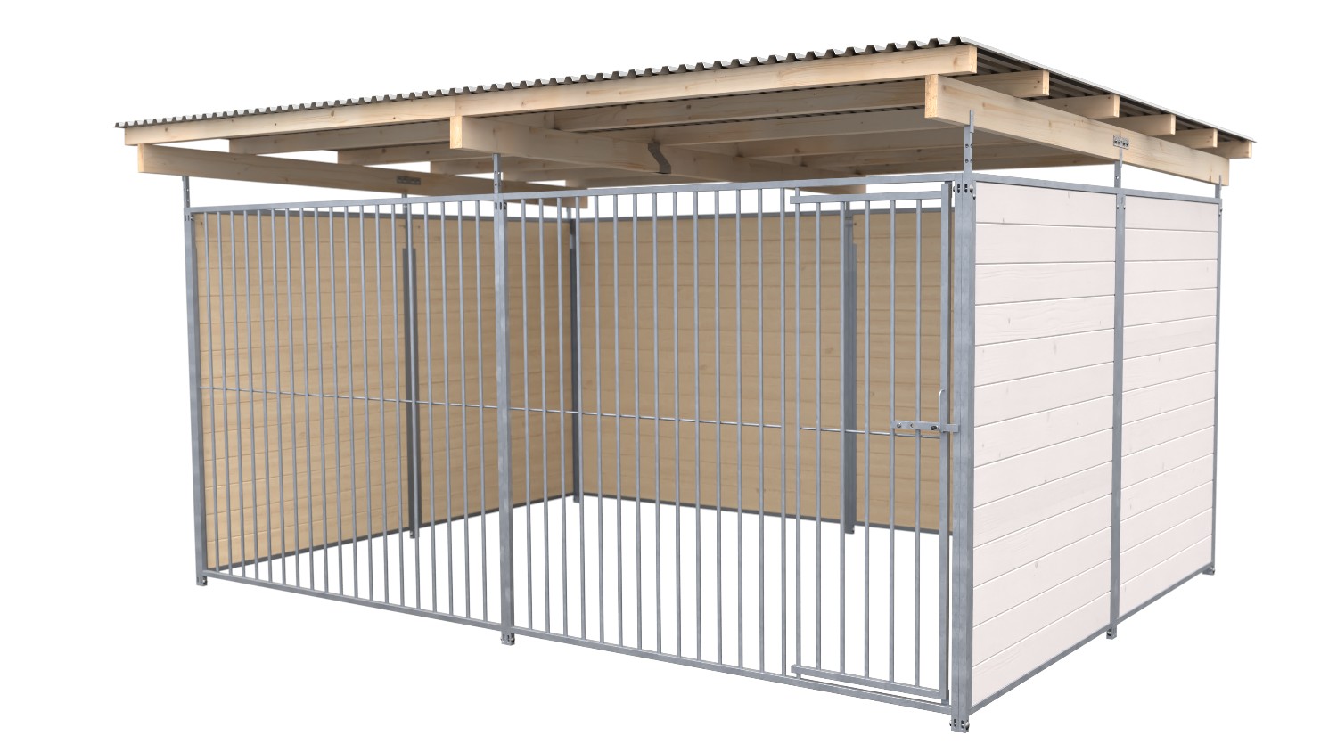 SAUERLAND Hundezwinger 3 x 4 m | 3-seitig geschlossen | weiß lasiert | Rohrstab Abstand 8 cm