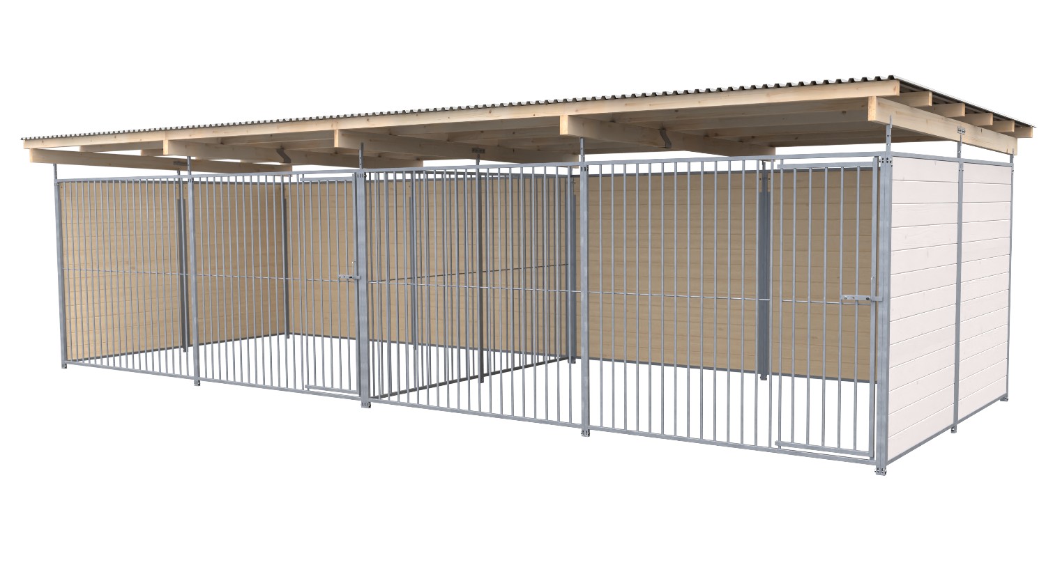 SAUERLAND Hundezwinger 3 x 8 m Doppelzwinger | 3-seitig geschlossen | weiß lasiert | Rohrstab Abstand 8 cm