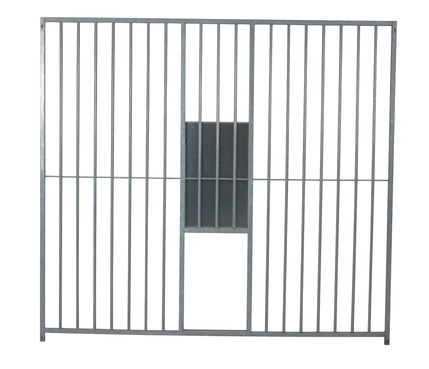 Rohrstabelement mit geöffnetem Schieber Hundezwinger Rohrstabelement Preisstar mit Schlupf und Schieber, 1,84 x 2,0 m | Rohrabstand 8 cm