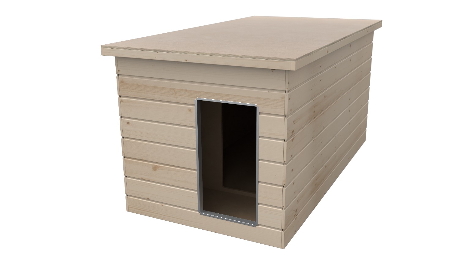 Original SAUERLAND Holz-Hundehütte mit Vorraum, naturbelassen | Flachdach | Eingang Schmalseite | Größe Dino