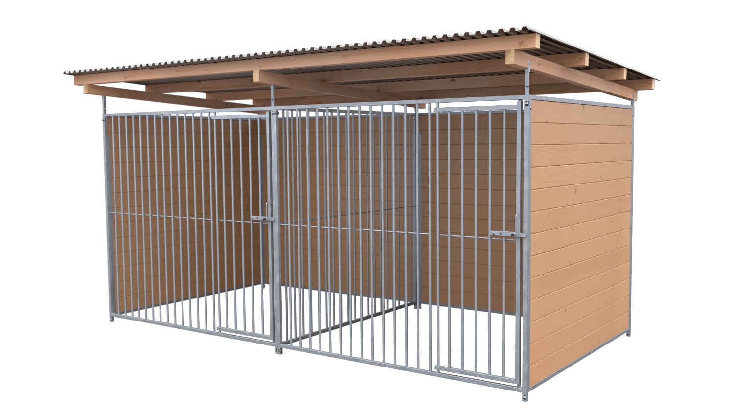 SAUERLAND Hundezwinger 2 x 4 m Doppelzwinger | 3-seitig geschlossen | braun imprägniert | Rohrstab Abstand 8 cm