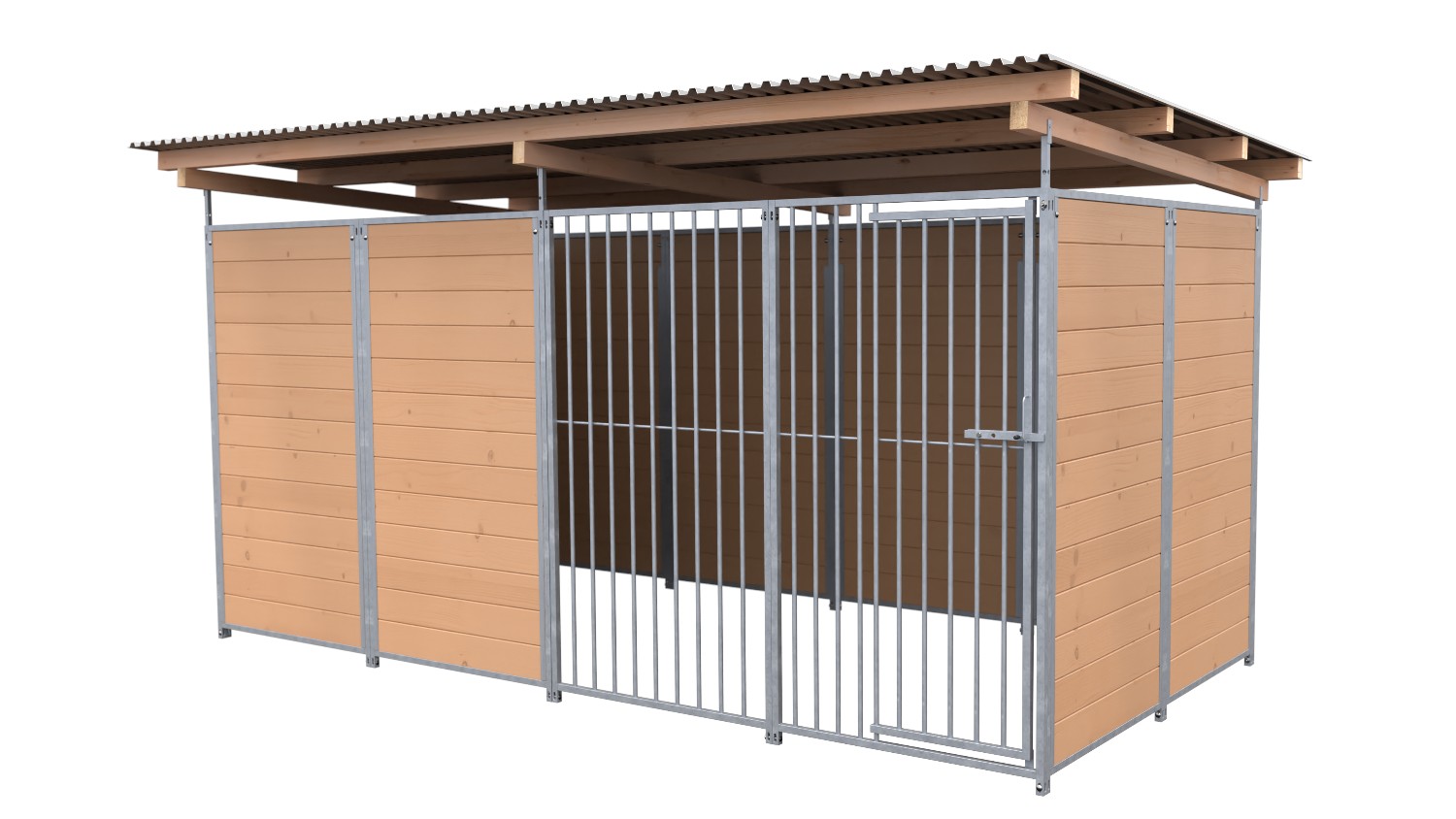 SAUERLAND extra STABIL Hundezwinger 2 x 4 m | 3,5-seitig geschlossen | braun imprägniert | Rohrstab Abstand 8 cm