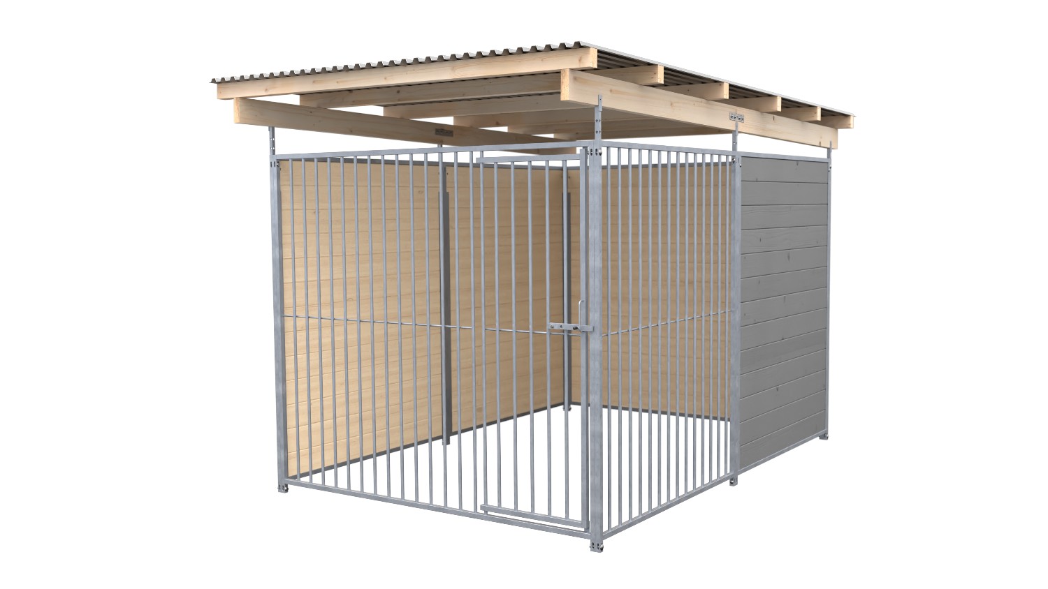 SAUERLAND Hundezwinger 3 x 2 m (Tiefbau) | 2,5-seitig geschlossen | platingrau | Rohrstab Abstand 8 cm