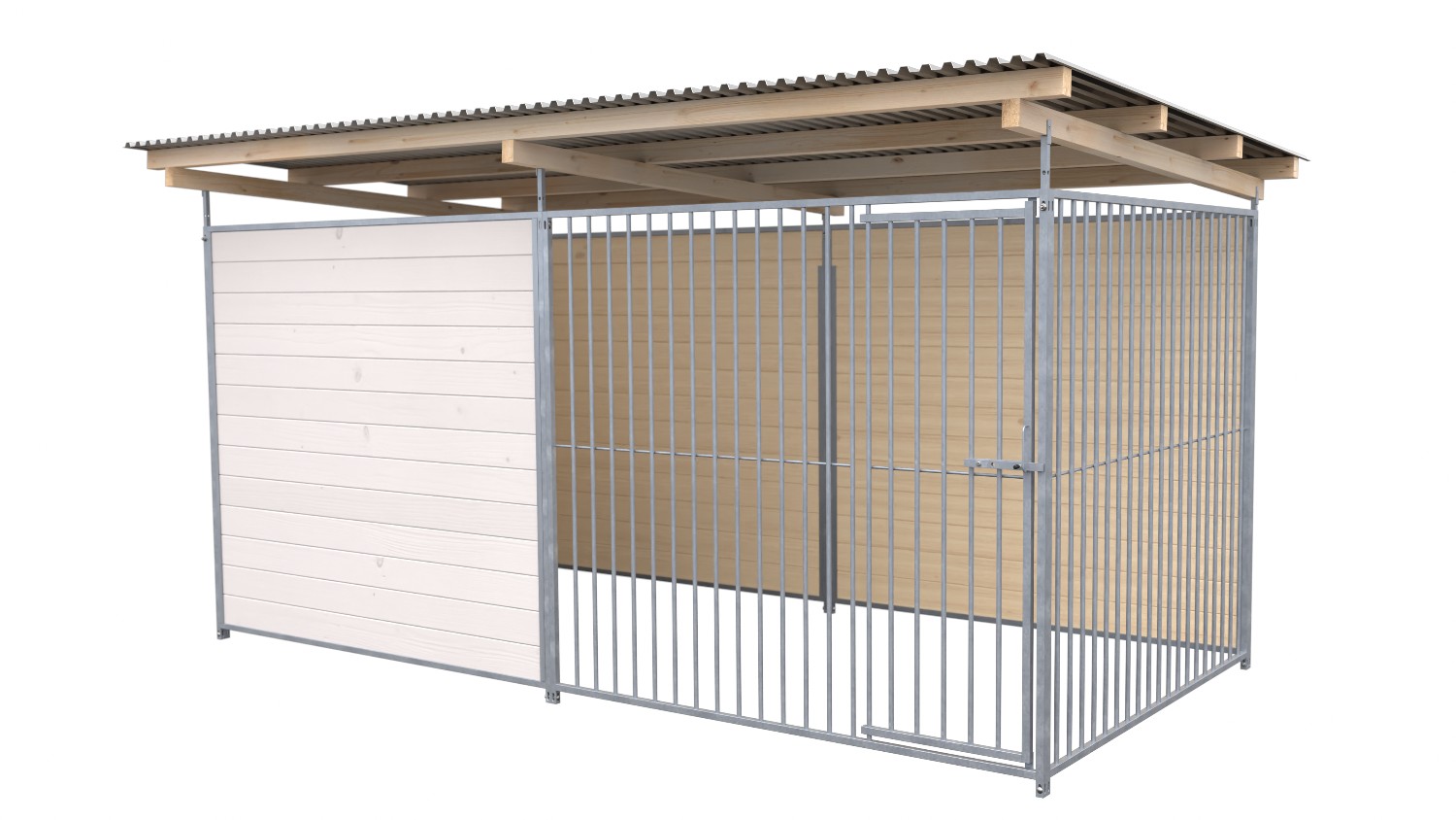 SAUERLAND Hundezwinger 2 x 3 m | 2,5-seitig geschlossen | weiß lasiert | Rohrstab Abstand 8 cm