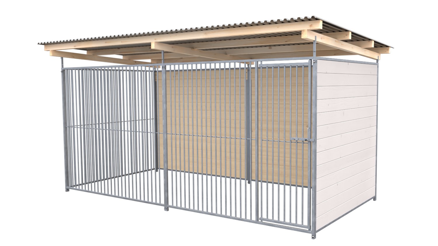 SAUERLAND Hundezwinger 2 x 4 m | 2-seitig geschlossen | weiß lasiert | Rohrstab Abstand 5 cm