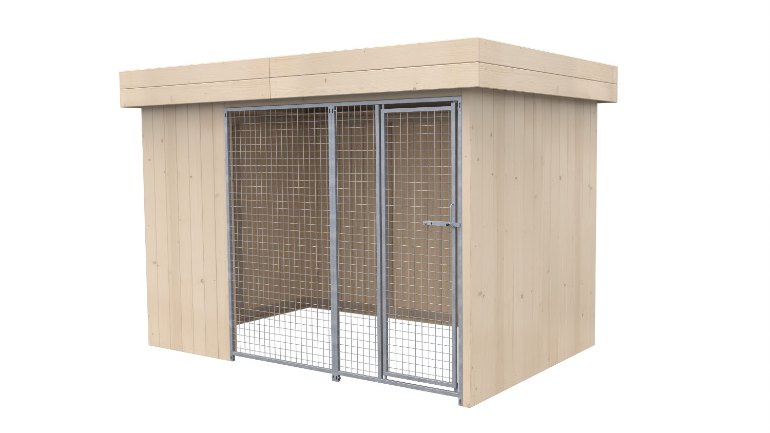 Villa Holz-Hundezwinger 2 x 3 m | Flachdach | naturbelassen | Gitter