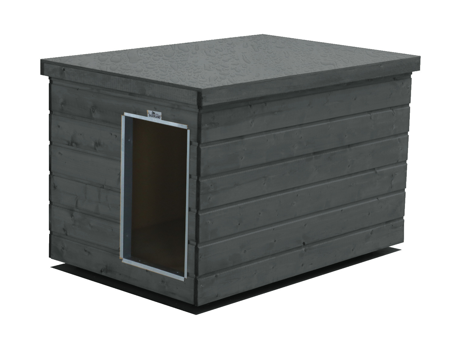 Original SAUERLAND Holz-Hundehütte graphitgrau | Flachdach Dickschicht | Eingang Schmalseite | Größe Lassie